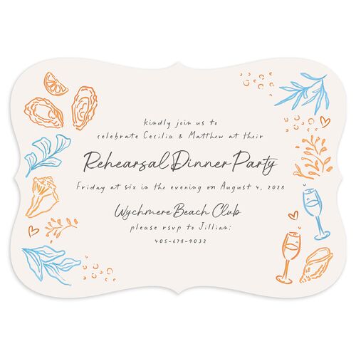 Nautical Border Rehearsal Dinner Invitations Peach Fuzz Signature Blank Bracket