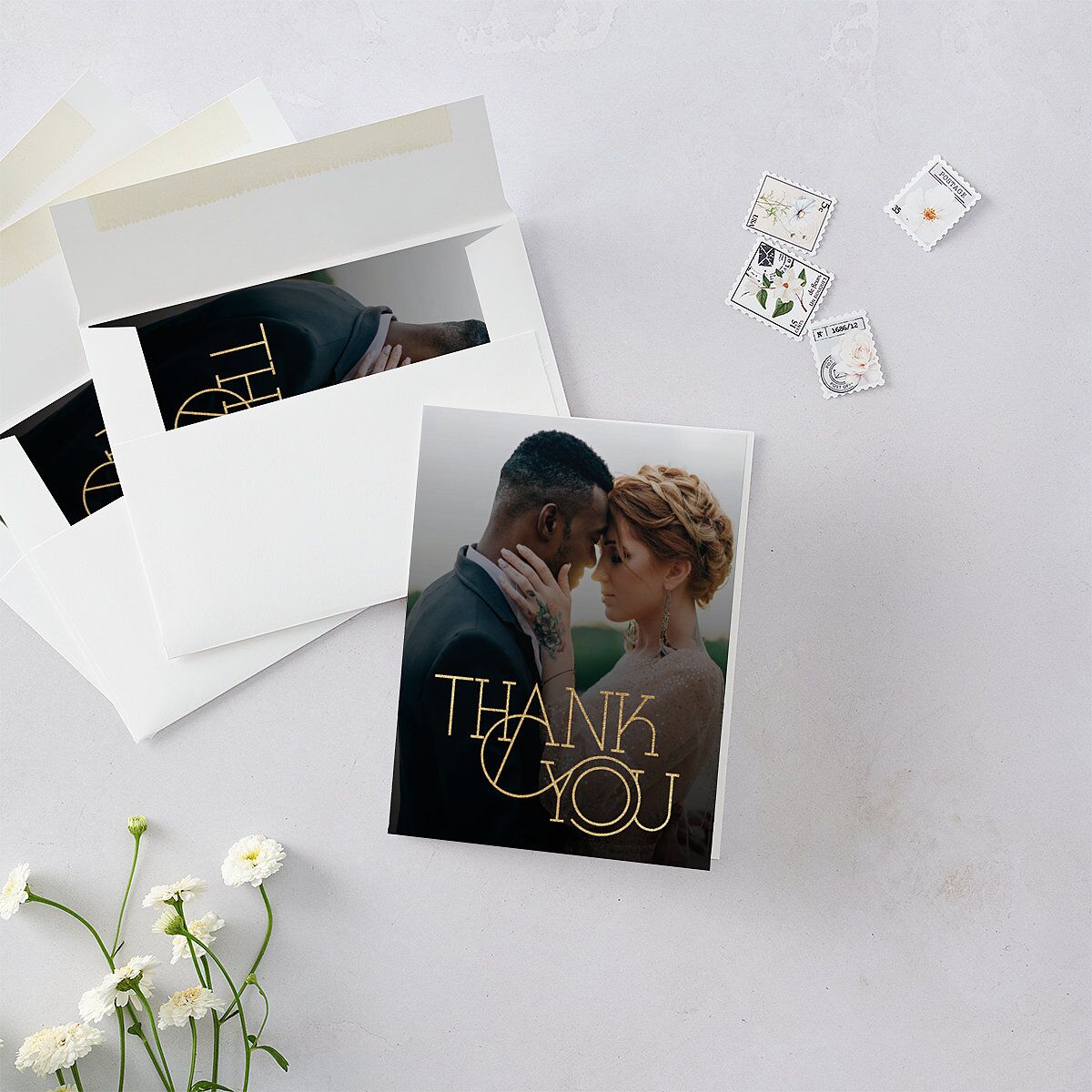 Ornate Love Song Thank You Cards Gold Hunter Green