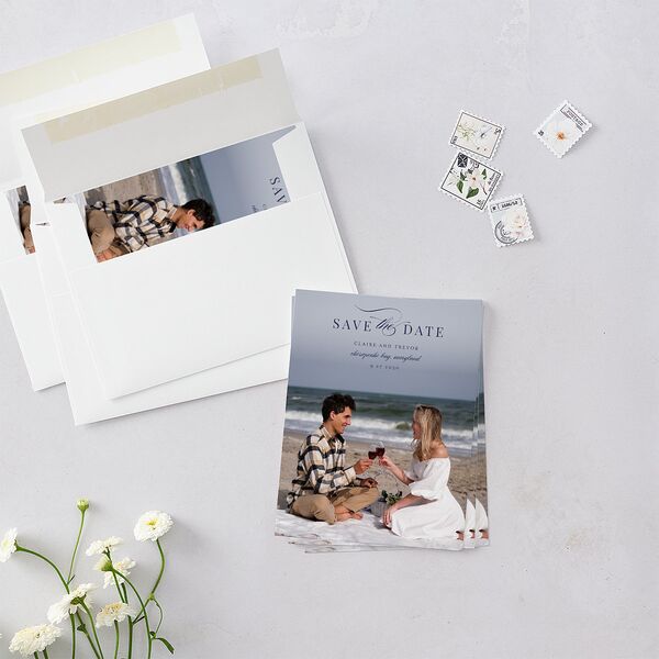 Elegant Lighthouse Save the Date Petite Cards Maritime Signature smooth Blank No Standard