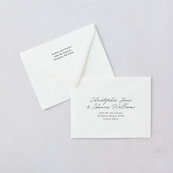 Elegant Mountain Monogram Save the Date Petite Card Euro Envelopes Pure White White Both Recipient and Return Addresses Luxe Signature
