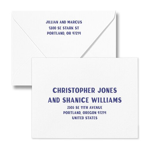 Retro Photo Postcard Inspired Save the Date Petite Card Euro Envelopes White Sapphire Both Recipient and Return Addresses Luxe Signature