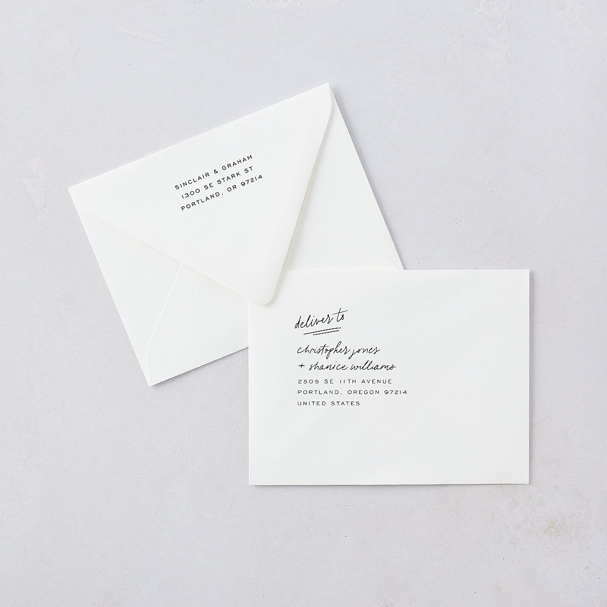 Sunny Day Modern Script Thank You Card Euro Envelopes White Pure White Both Recipient and Return Addresses Luxe Signature