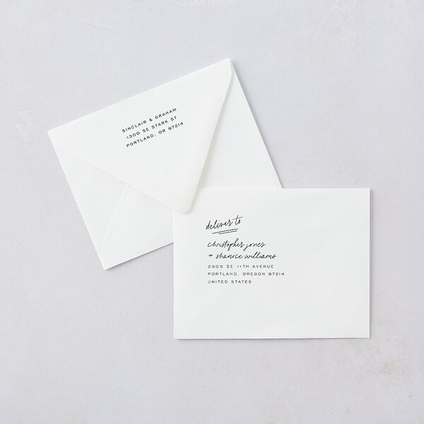 Sunny Day Modern Script Thank You Card Euro Envelopes White Pure White Both Recipient and Return Addresses Luxe Signature