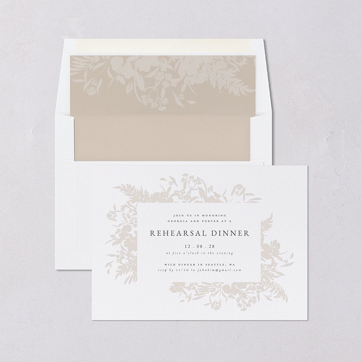 Glistening Garden Rehearsal Dinner Invitations Linen Signature Blank Standard