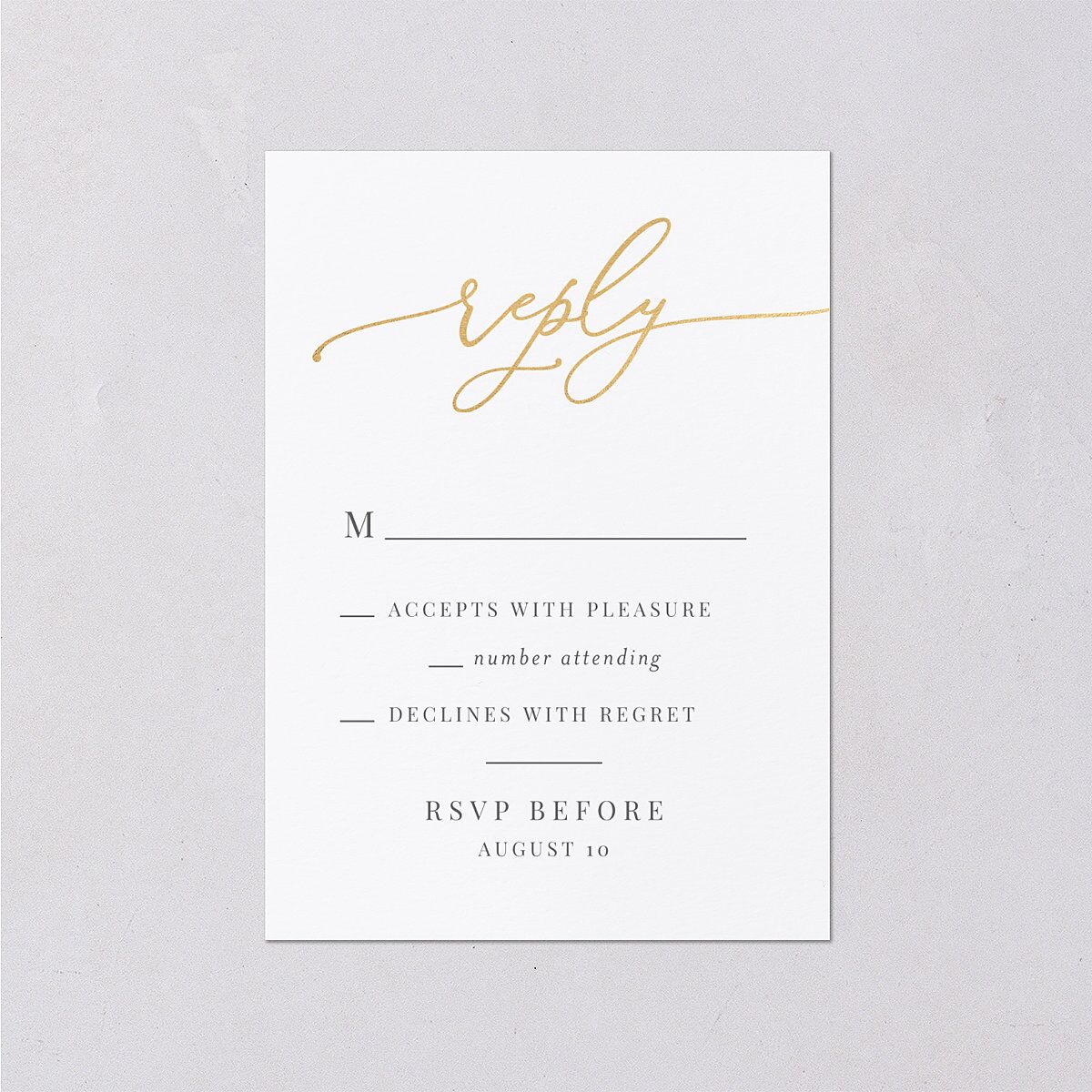 Romantic Calligraphy Foil Wedding Response Cards — view 1