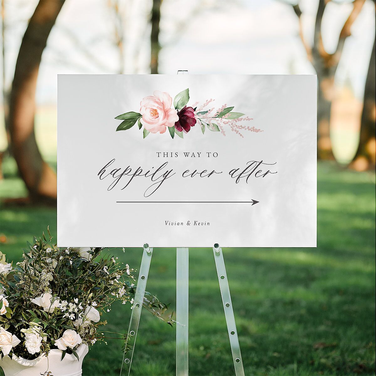 Beloved Floral Standard Direction Sign Large Dark Berry Standard Indoor Foam Core L Direction