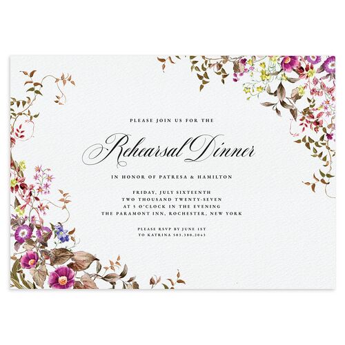 Opulent Garden Rehearsal Dinner Invitations Soft Berry Signature Blank Standard