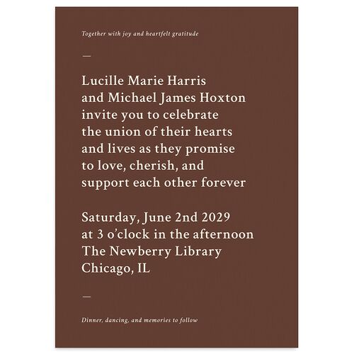 Elegant Typography Wedding Invitations Walnut Signature Blank No Standard