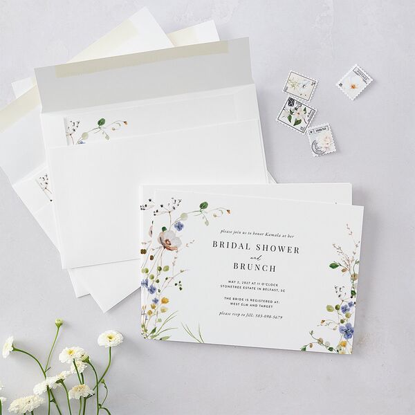 Glistening Wildflower Bridal Shower Invitations Pure White Signature Blank Standard