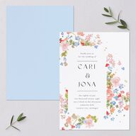 Scattered Blossoms Wedding Invitations Gold Pastel Blue Signature Blank No