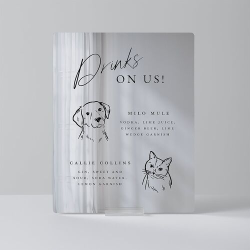 Drinks On Us Pet Drawings Mirrored Acrylic Tabletop Sign Small Pure White Mirrored Acrylic S Tabletop Table Standard