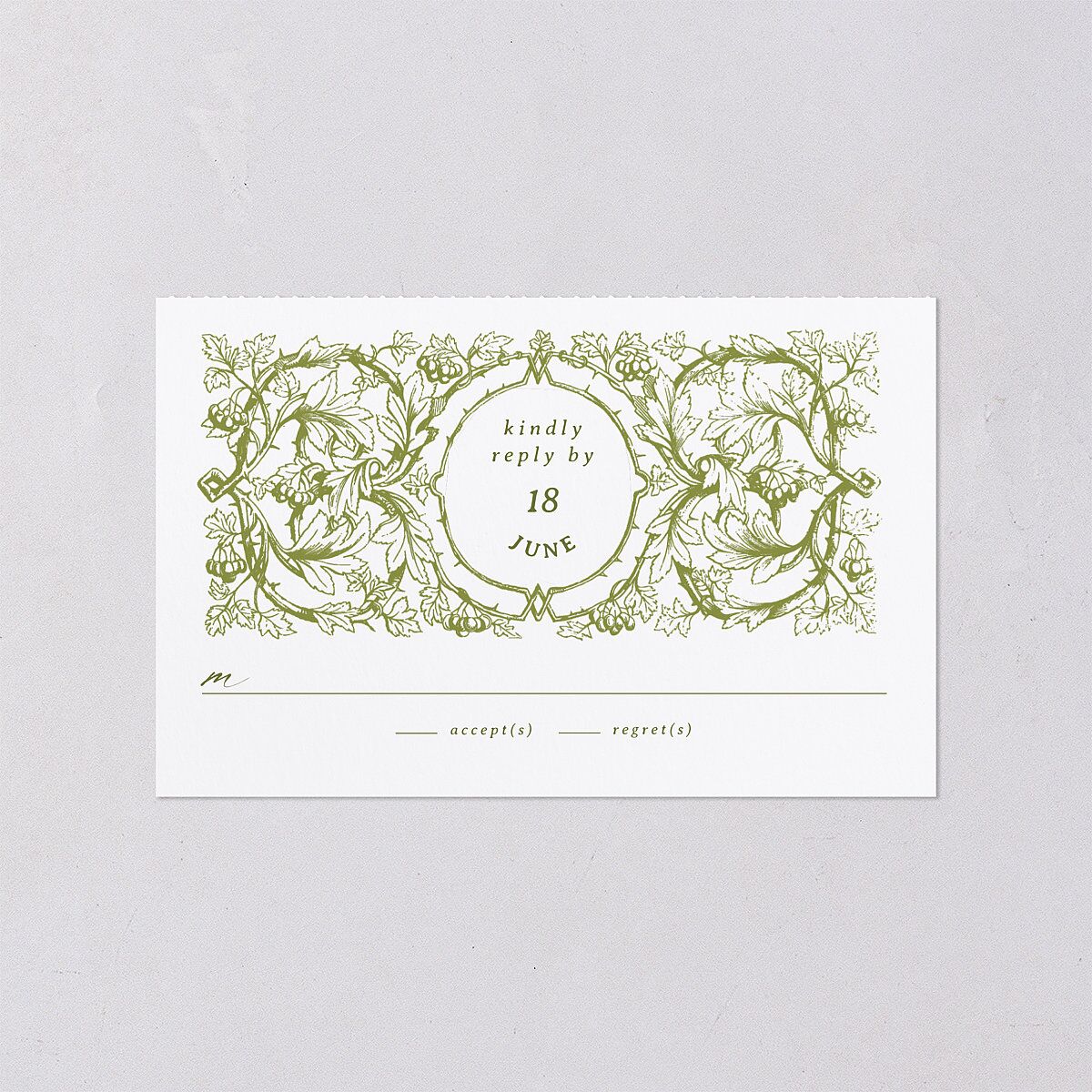 Vintage Toile All-in-One Wedding Invitations Dark Camo Signature Light Both Recipient and Return Addresses No