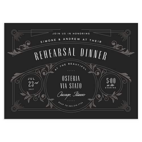Ornate Elegance Rehearsal Dinner Invitations Charcoal Signature Blank