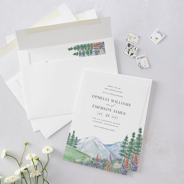 Mountain Wildflowers Wedding Invitations Dusty Blue Signature Blank No Standard