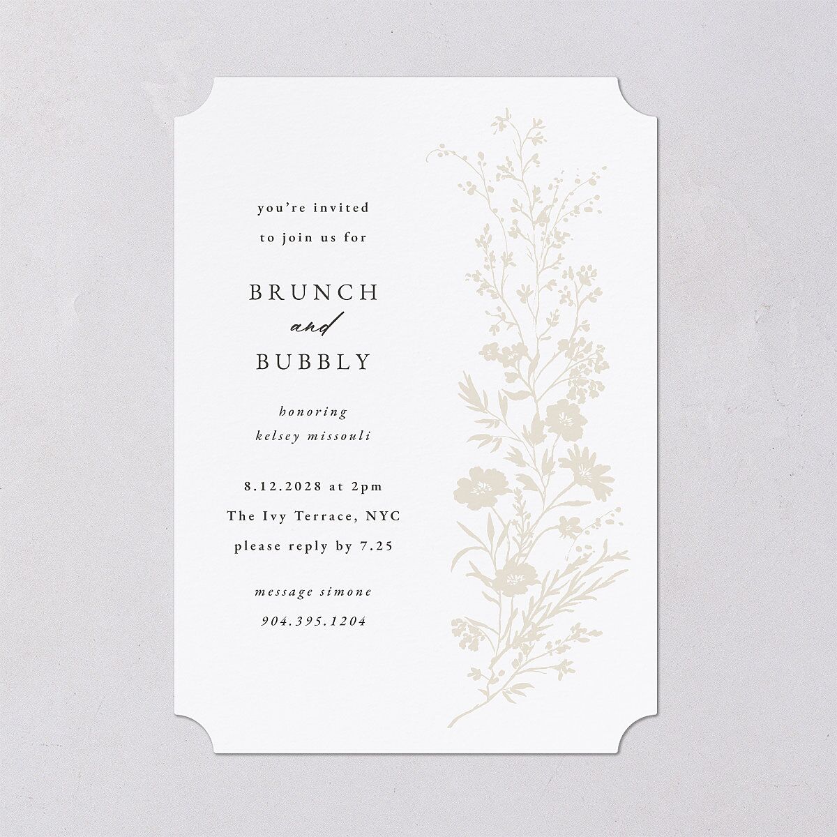 Gilded Wildflower Bridal Shower Invitations Pure White Signature Blank
