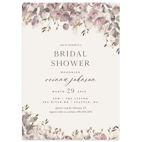 Eucalyptus Edges Bridal Shower Invitations Eggplant Signature Blank Standard