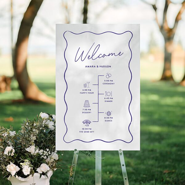 Hand Drawn Wavy Border Standard Welcome Sign Large Sapphire Standard Indoor Foam Core L Welcome