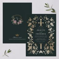 Sword and Roses Fantasy Garden Foil Wedding Invitations Wave Gold Signature Blank Standard No