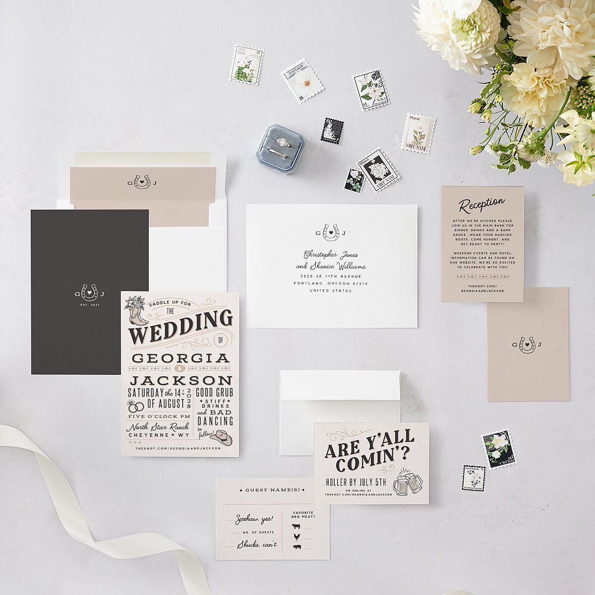 Western I Do BBQ Wedding Invitations Taupe Signature Blank No Standard