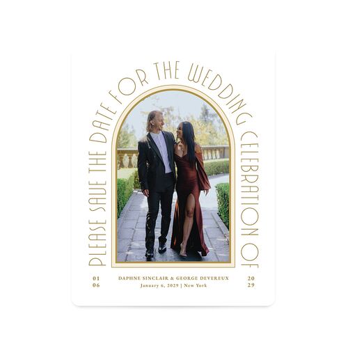 Gatsby Deco Arch Save The Date Magnets Pure White Magnet Paper