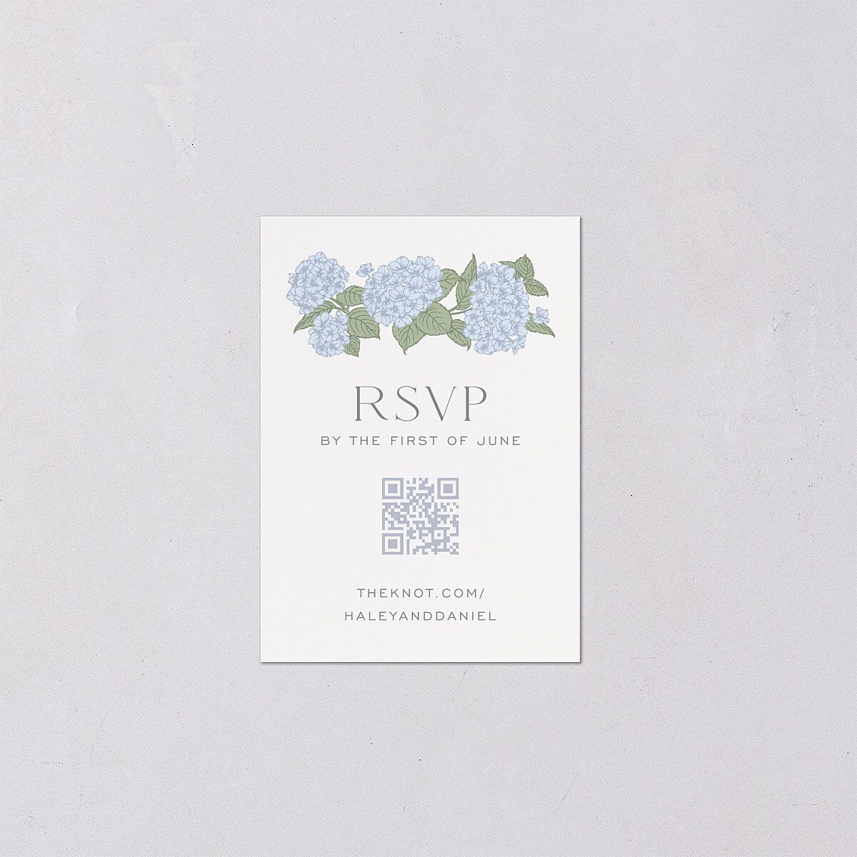 Vintage Hydrangea Frame QR Code RSVP Cards Dusty Blue Signature Standard