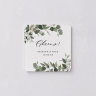 Eucalyptus Frame Wedding Day Coaster Pure White Cardboard Soft Square