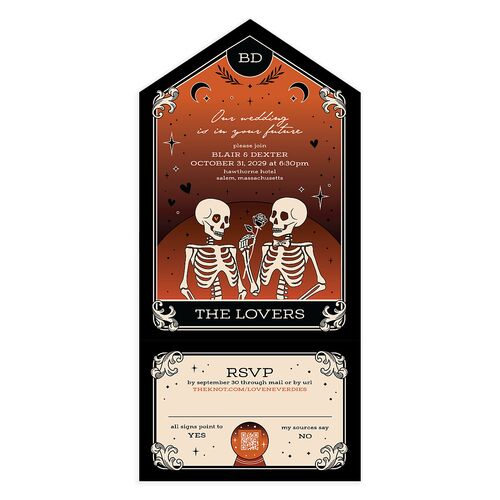 Halloween Tarot Skeletons All-in-One Wedding Invitations Pumpkin Signature Light Both Recipient and Return Addresses No