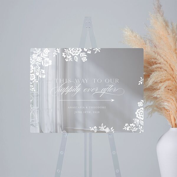 Romantic Lace Mirrored Acrylic Direction Sign Medium Pure White Mirrored Acrylic M Direction Standard