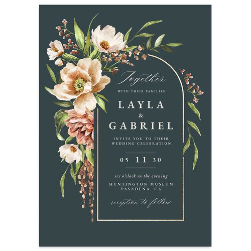 Floral Arch Foil Wedding Invitations Gold Moss Signature Blank No