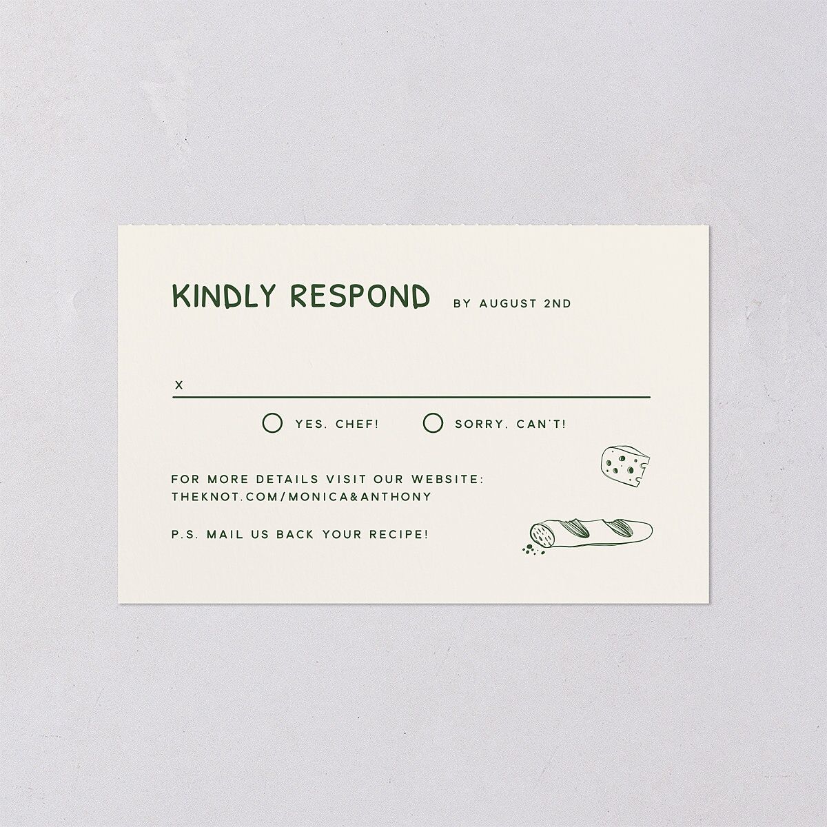 Hand Drawn Recipe All-in-One Wedding Invitations Dark Camo Signature Light Both Recipient and Return Addresses No