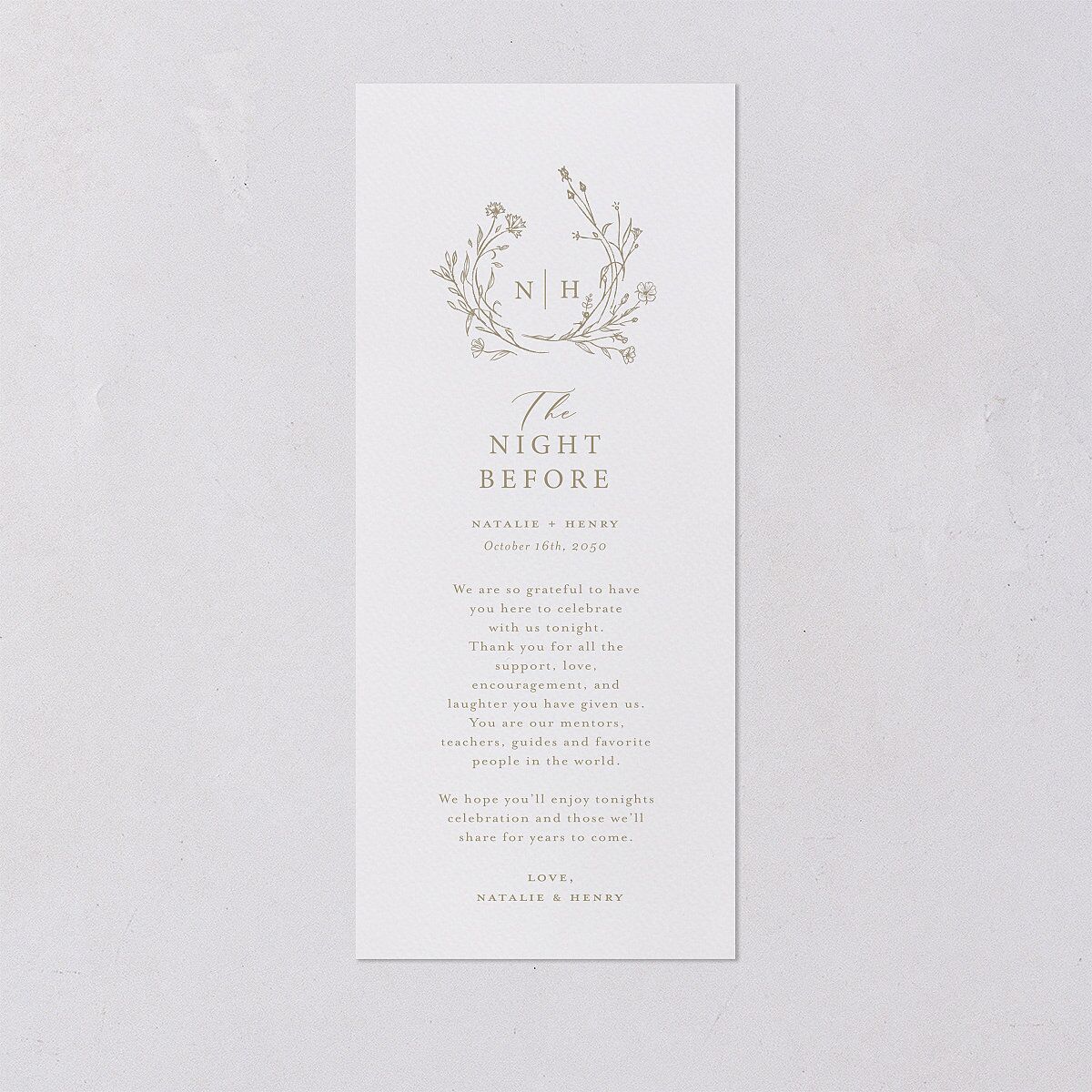 The Night Before Natural Monogram Menus Fawn Signature