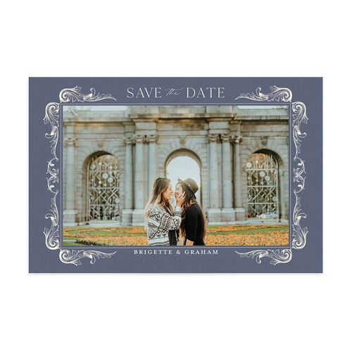 Vintage Ornate Frame Save The Date Postcards Moody Blue