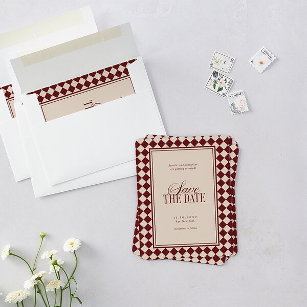 Elegant Diamond Pattern Save The Date Magnets Burgundy Magnet Paper