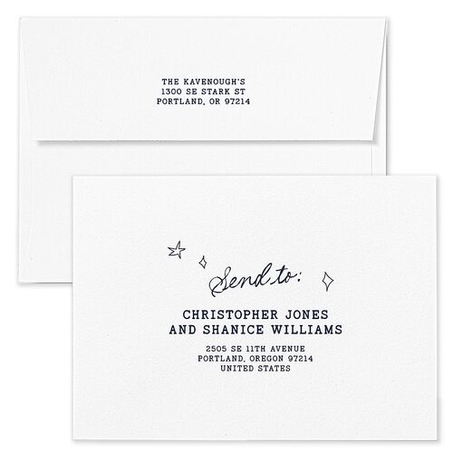 More Kids More Magic Hand Drawn Starry Photo Holiday Card Envelopes White Navy Both Recipient and Return Addresses Standard Signature