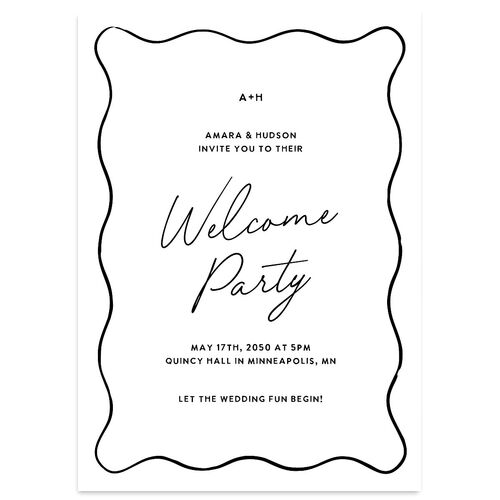 Hand Drawn Wavy Border Rehearsal Dinner Invitations Pure White Signature Blank Standard