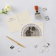 Elegant Retro Arch Save the Date Postcards Jewel Blue