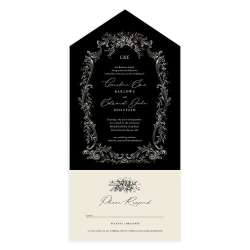 Antique Victorian Botanical All-in-One Wedding Invitations Licorice Signature Light Both Recipient and Return Addresses No