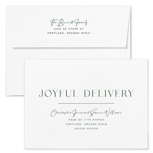 Simple Joys Holiday Card Envelopes White Hunter Green Both Recipient and Return Addresses Standard Signature
