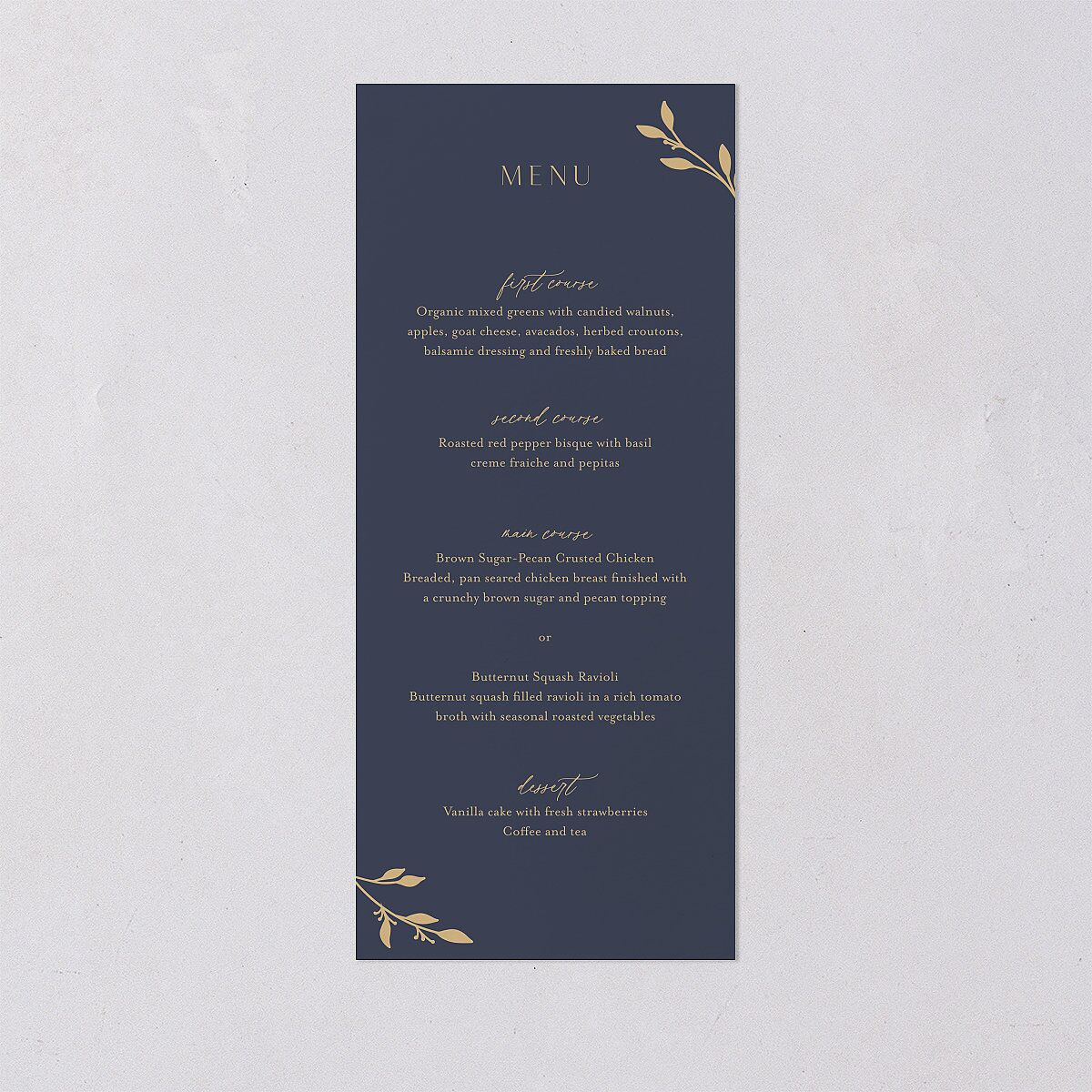 Gilded Sprigs Menus Moody Blue Signature