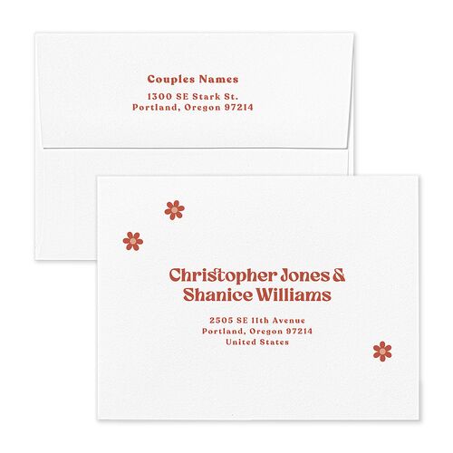 Simple Retro Daisy Thank You Card Envelopes Terracotta Blue Both Recipient and Return Addresses Signature
