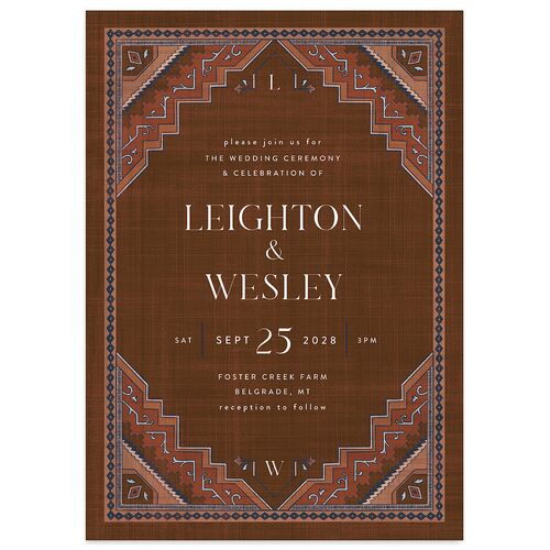 Western Tapestry Wedding Invitations Chocolate Signature Blank No Standard