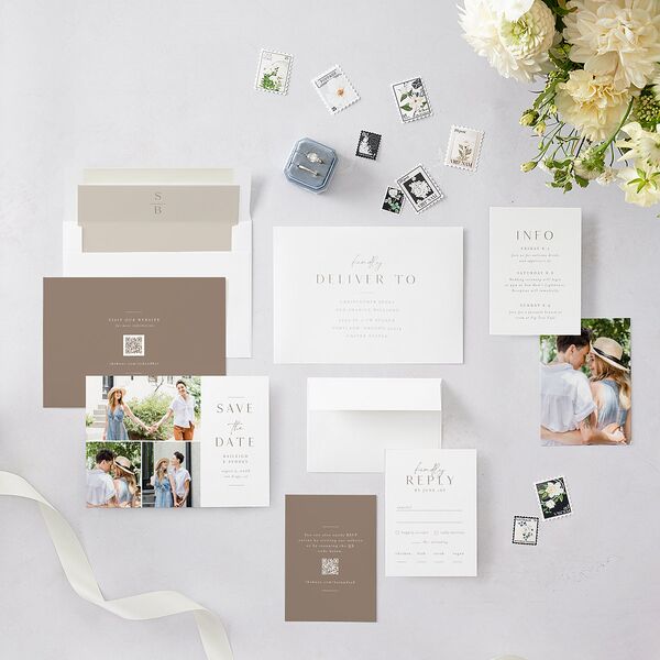 Side Panel Save the Date Cards Fawn Signature smooth Blank No Standard