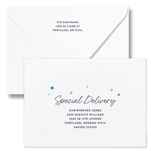 Baby's First Hanukkah Confetti Holiday Card Euro Envelopes White Pure White Both Recipient and Return Addresses Luxe Signature