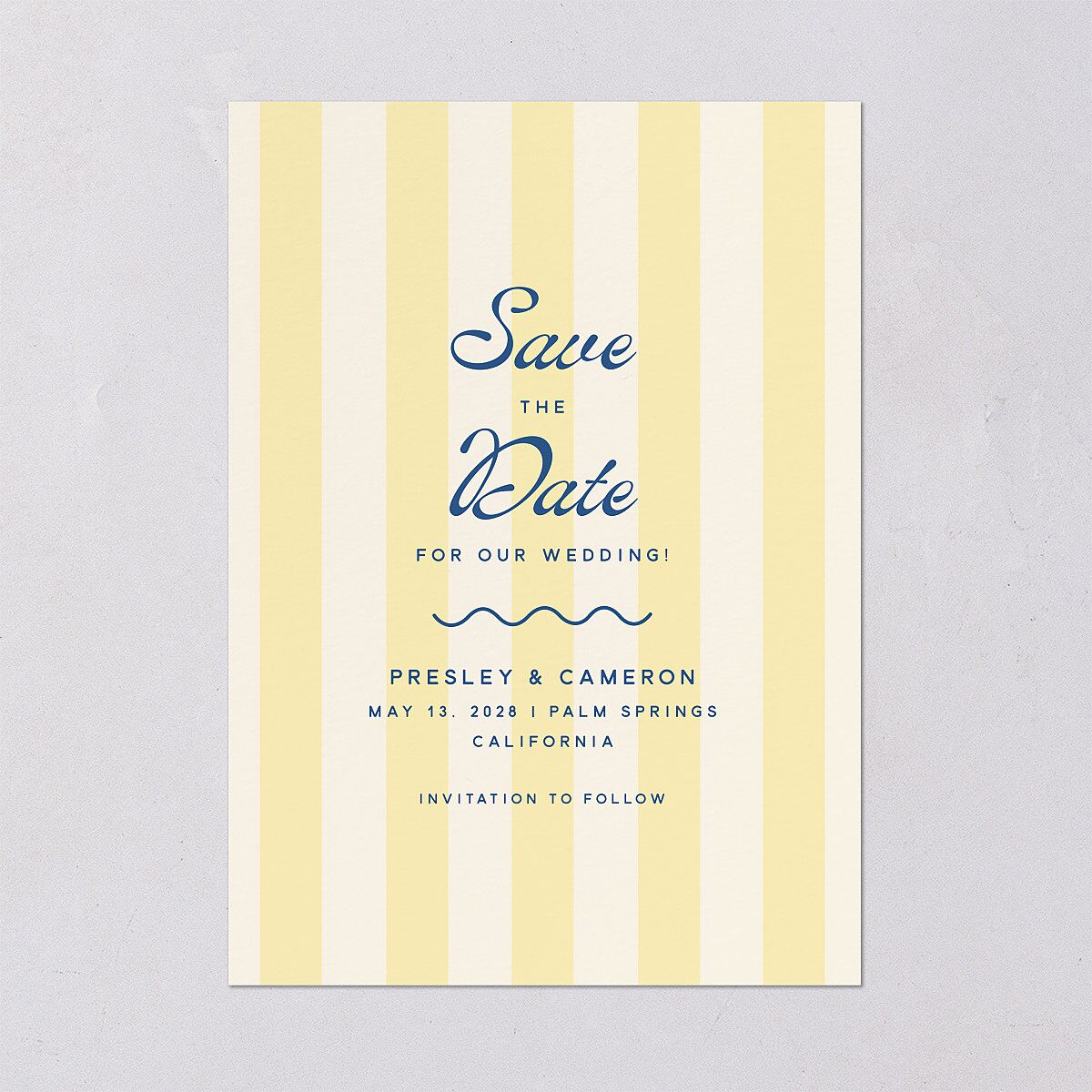 Cabana Stripes Save the Date Cards Lemon Signature smooth Blank Standard