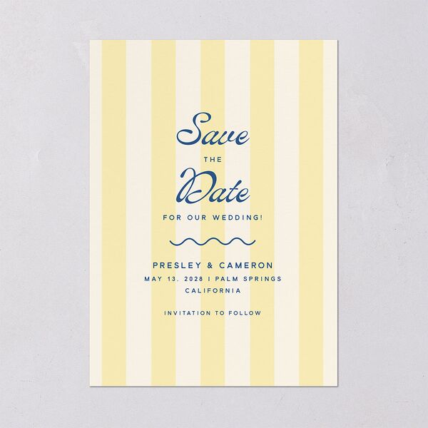 Cabana Stripes Save the Date Cards Lemon Signature smooth Blank Standard