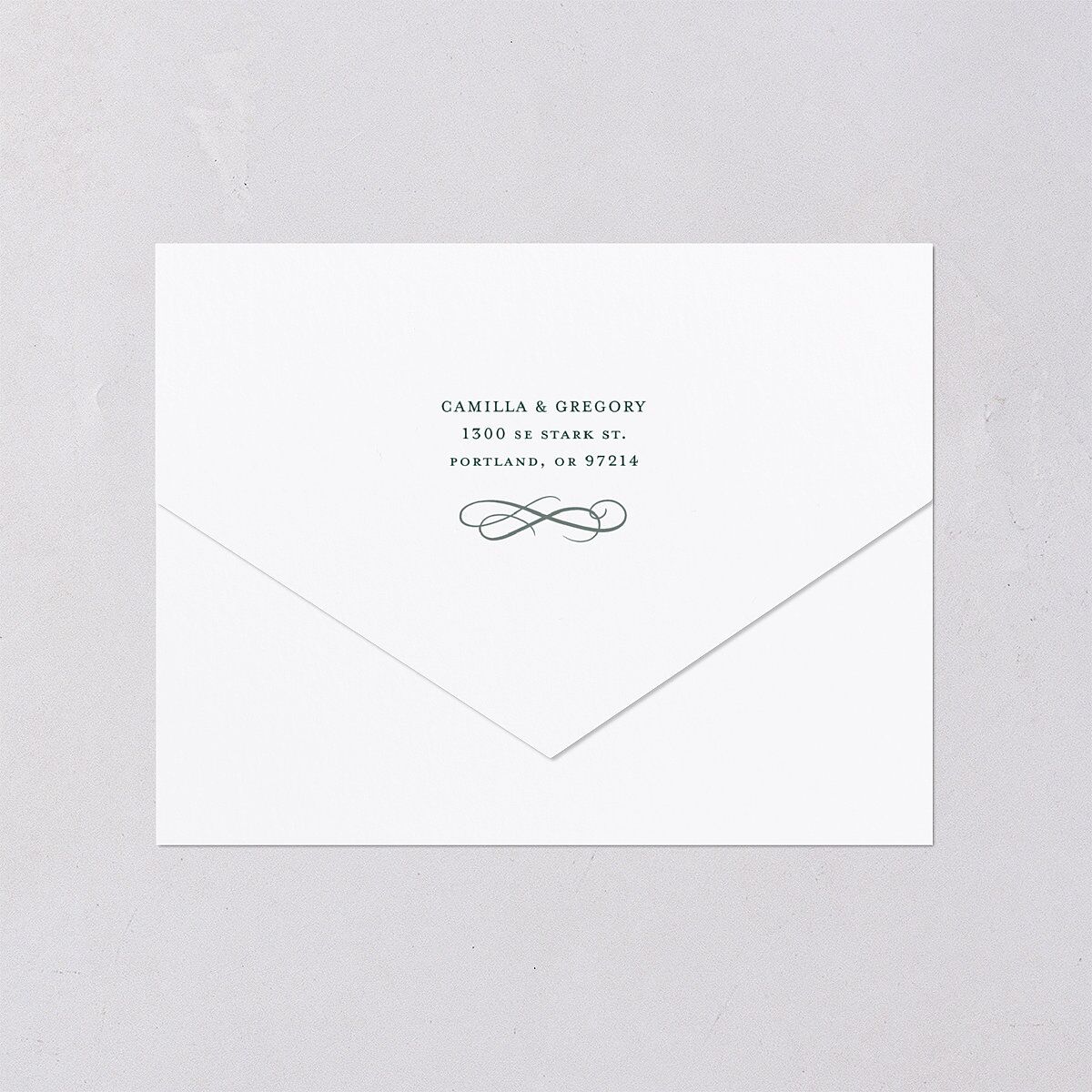 Antique Fairytale All-in-One Wedding Invitations Dark Emerald Signature Light Both Recipient and Return Addresses No