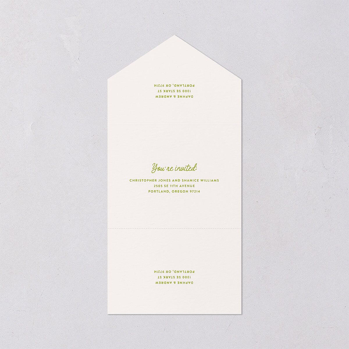 Eclectic Painted Stripes All-in-One Wedding Invitations Pear Signature Light Both Recipient and Return Addresses No