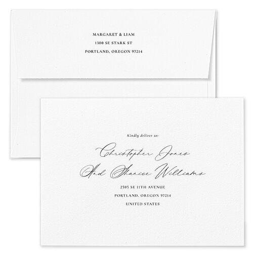 Black Tie Initial Save The Date Card Envelopes White Pure White Both Recipient and Return Addresses Signature Standard