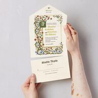 Medieval Renaissance All-in-One Wedding Invitations Moss Signature Light Both Recipient and Return Addresses No