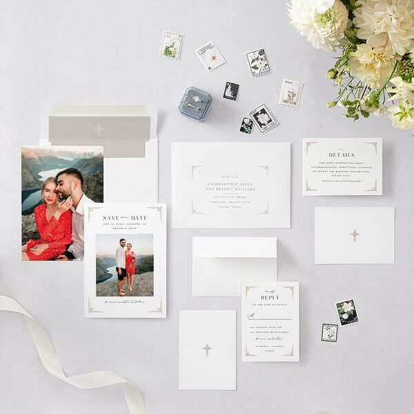 Church Cross Save The Date Cards Pure White Signature smooth Blank No Standard
